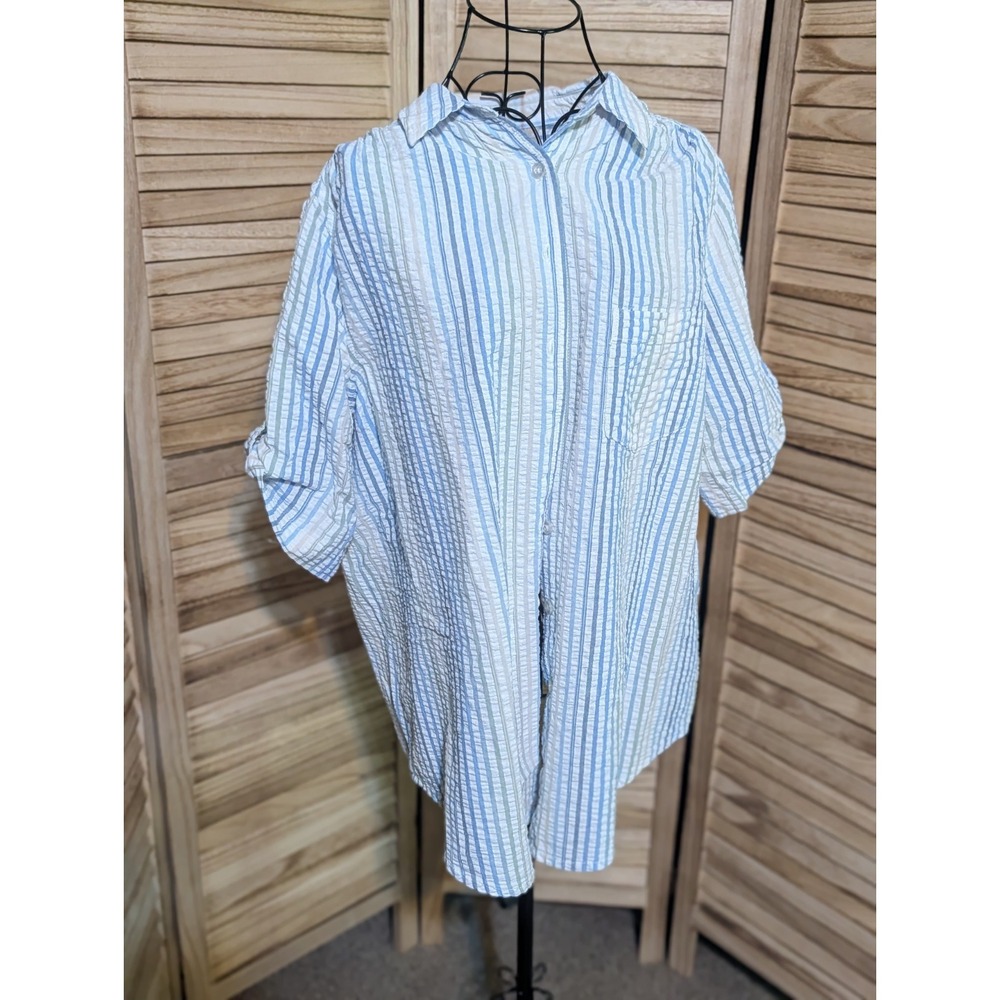 Woman Within Button Down Shirt Top Blouse Womens Medium  Striped Flowy